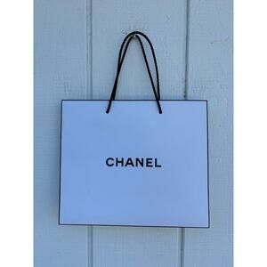 CHANEL Paper Shopping Bag, 11.5" x‎ 9.75", White / Black